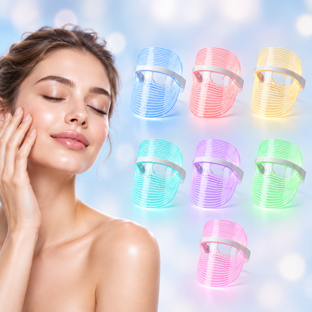 Red Light Therapy Face Mask - aesthetic beauty campaign hero image, true-to-product design