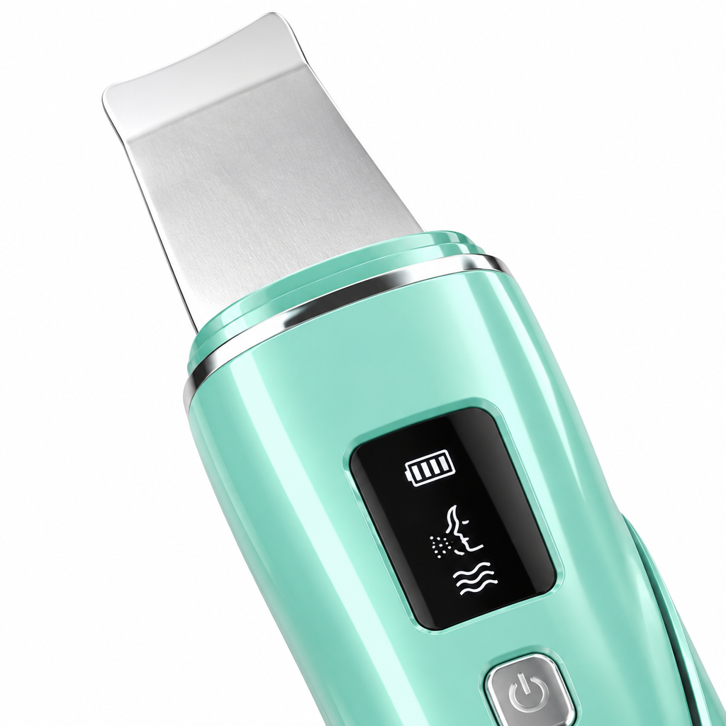 Ultrasonic facial skin scrubber device flat lay