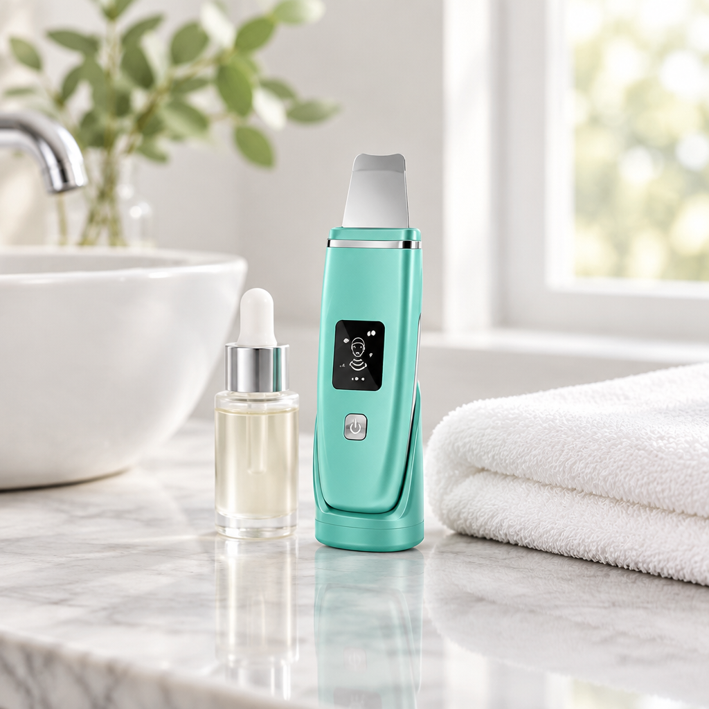 Ultrasonic facial skin scrubber being used on skin