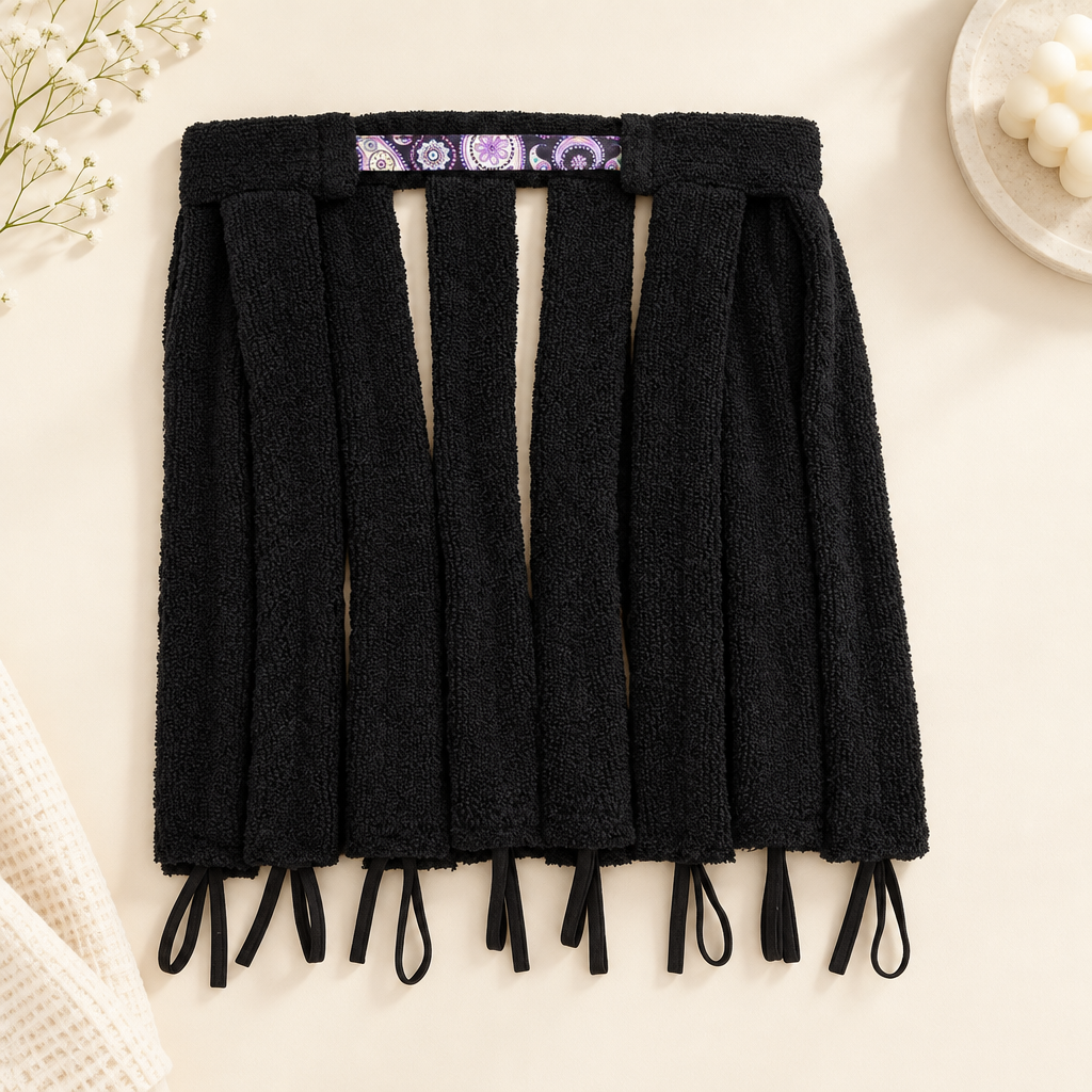 Heatless Curling Headband in Black - styled flat lay